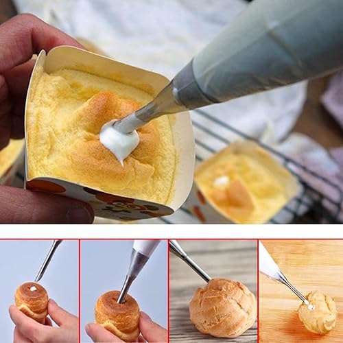 Miniatura 5 de BetterJonny - Juego de 5 boquillas para glaseado de hojaldre de crema, boquilla larga de acero inoxidable, herramientas de decoración de pasteles,