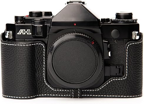 A1 Case New AE-1 case Handmade Genuine Leather Camera Protective Half Camera case, for Canon A-1 New AE-1 Black-white line
