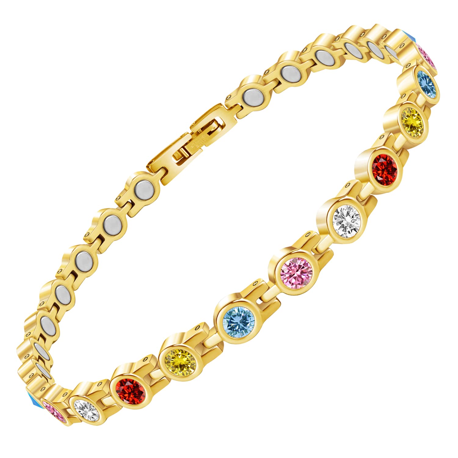 JEROOT Fußkettchen für Frauen - Magnetarmband Damen Edelstahl Ionenplattierung Gold - Zirkonia Fußkette Verstellbar 27cm - Geschenke für Frauen/Mama/Mutter