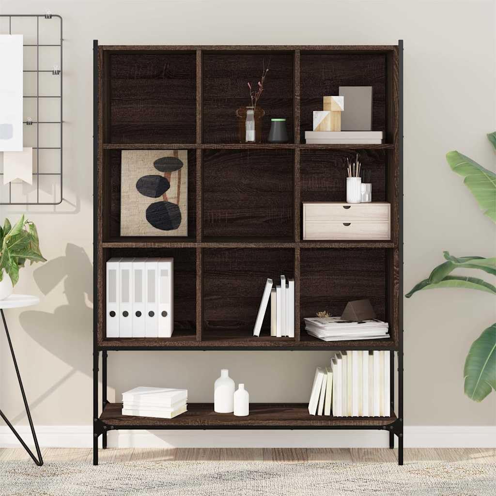 Libreria marrone effetto rovere, 102 x 30 x 141,5 cm, in legno, divisorio per soggiorno, ufficio, camera da letto, versatile, con 9 scomparti e supporto da parete