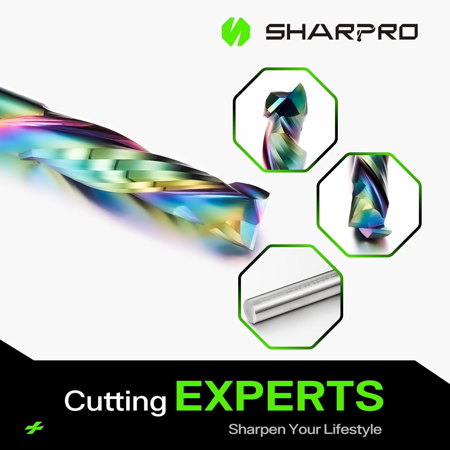 3PCS Compression CNC Router Bit 1/4 Inch Shank and 1/4 Inch Cutting Dia. 1 Inch CL. 2-1/2 Inch OVL. Solid Carbide Up&Down CNC Bits for Wood Cutting, Slot Mortise（Coating）