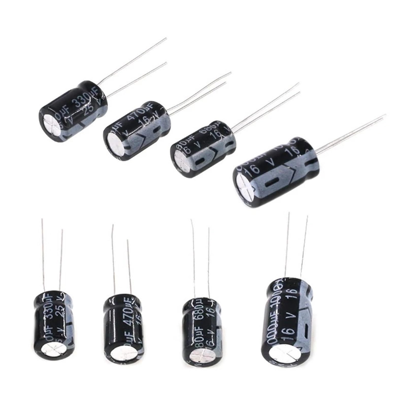 1000 Uds 36 tipos 0,1 uF -1000uF condensadores de aluminio 16-50V Kit de caja surtida de condensadores electrolíticos