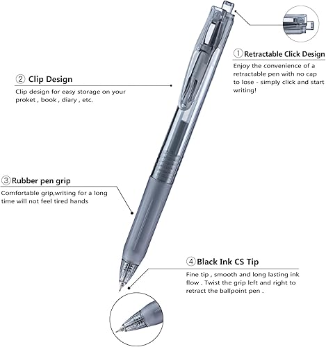 Miniatura 2 de Aozora - Bolígrafos de gel negro de punta fina con escritura suave, paquete de 40, bolígrafos de tinta de gel retráctiles con agarre suave de 0.5