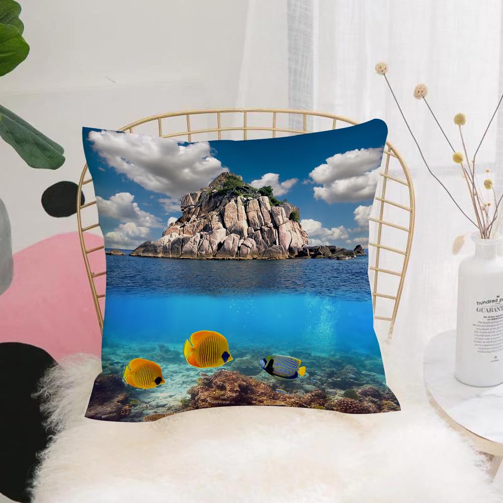 HYOSXW Cushion Cover,Throw Pillow Case Home Decorative for Living Room Bedroom Sofa Chair 16X16 Inch,Ocean, tropical paradise, corals, fish, rocky, small,Pillowcase 40X40cm