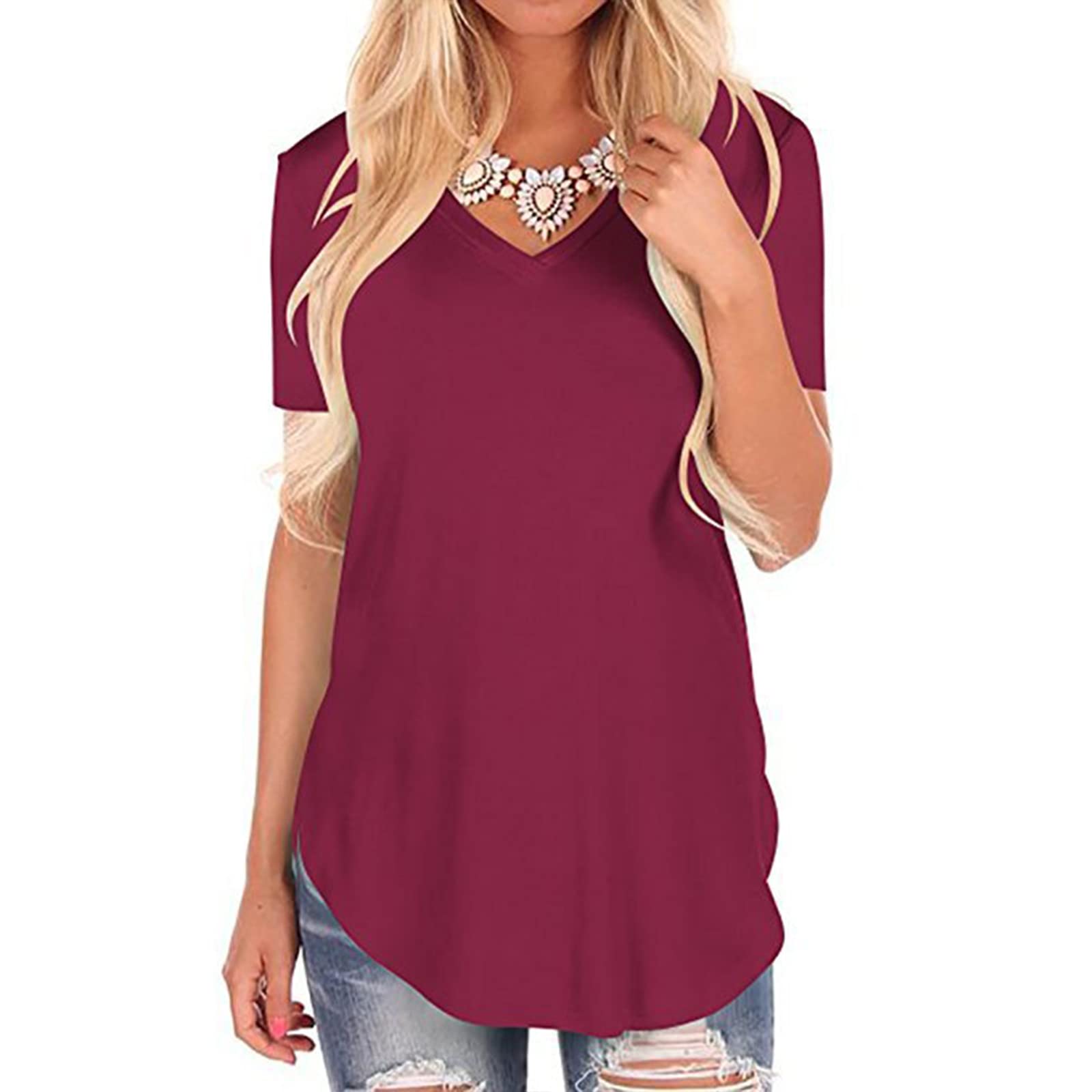 T-shirty Damskie Bawełniane Koszulki Z Krótkim Rękawem Stretch Crewneck Tee Ponadgabarytowe Oddychające T-shirty Wygodne Lekkie