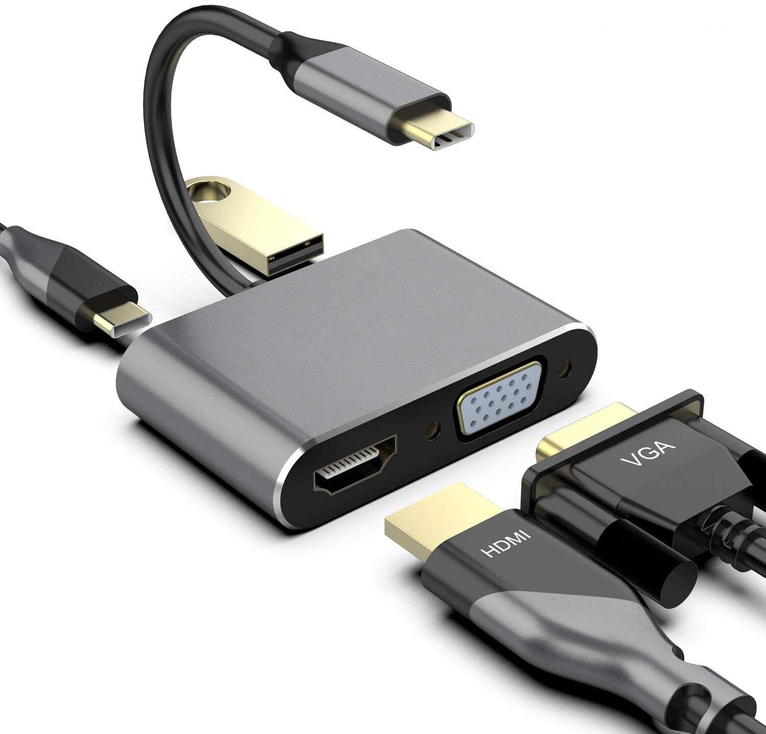 atdaraz USB C to Hdmi Vga Adapter, USB 3.1 Type C Hub to Hdmi 4K + Vga 1080P + USB 3.0 + USB-C Power Delivery Port, Digital Av Multiport Adapter for MacBook Pro/Ipad/S8+ (USB C to HDMI VGA 4 in 1)-image-6