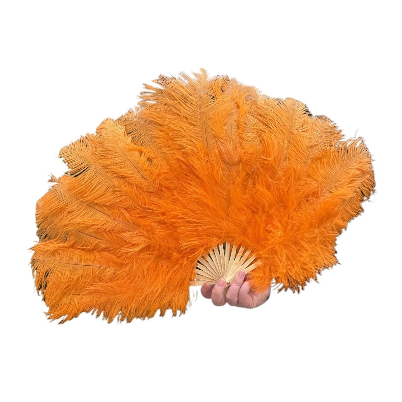 MDSRFGN Feather Dance Fan Natural Handheld Folding Fan 70x40cm Plume for Dance Party Stage Carnival Performance Props(Orange,10 PCS 70cmx40cm)