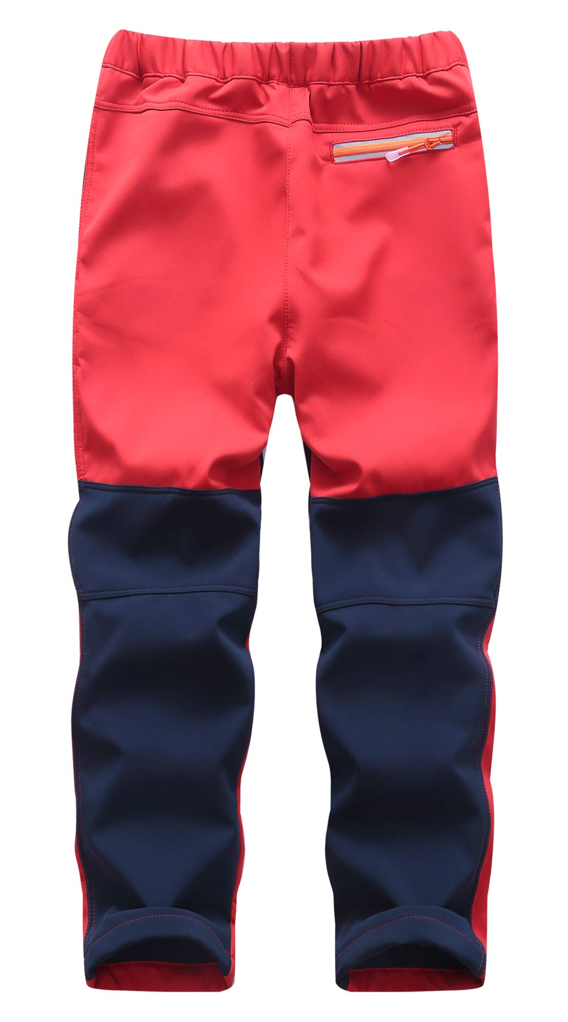 Pantalones de senderismo con forro softshell para niños, resistentes al viento, impermeables, transpirables, cálidos, para exteriores, con rayas reflectantes para niños y niñas (rojo, XL)