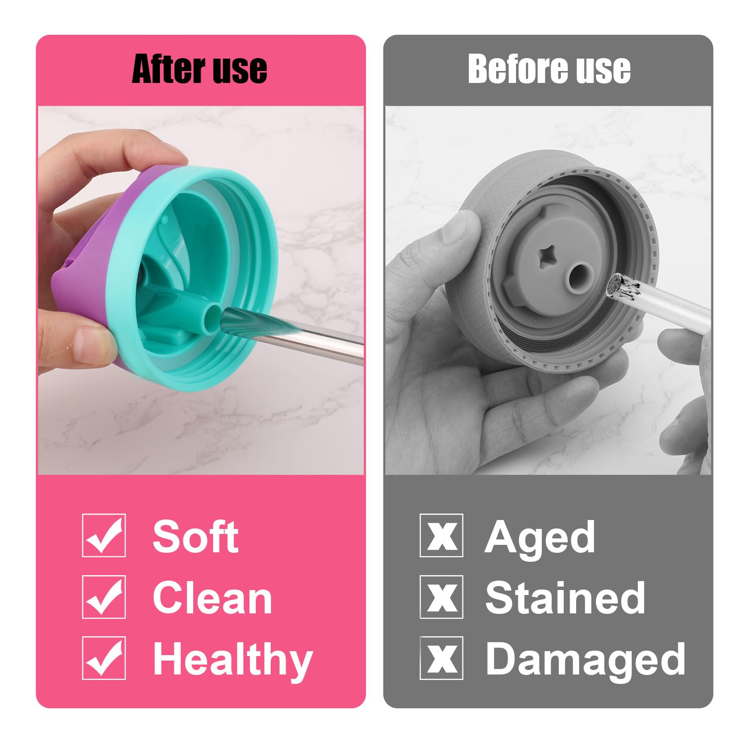 Metal Replacement Straws For Owala Water Bottle 24 Oz 32 Oz, Reusable Stainless Steel Straws 6 PCS With 2 Cleaning Brush Compatible With Owala Water Bottle - View #4