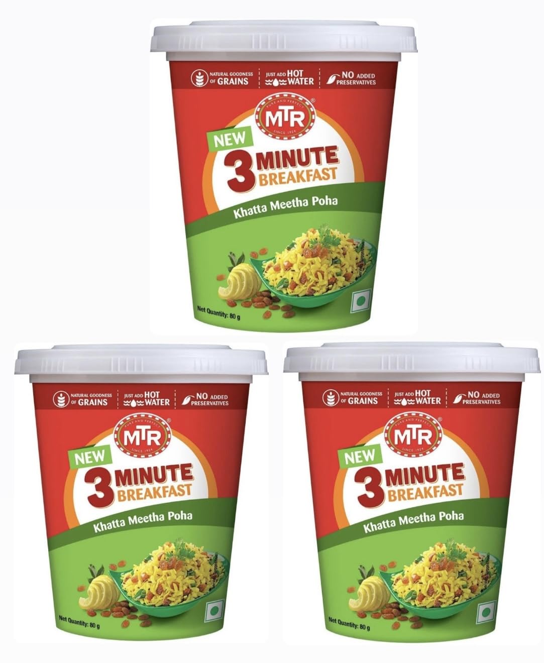 MTR Ready to Eat KHATA MEETHA POHA Cup 80g (PACK OF 3)
