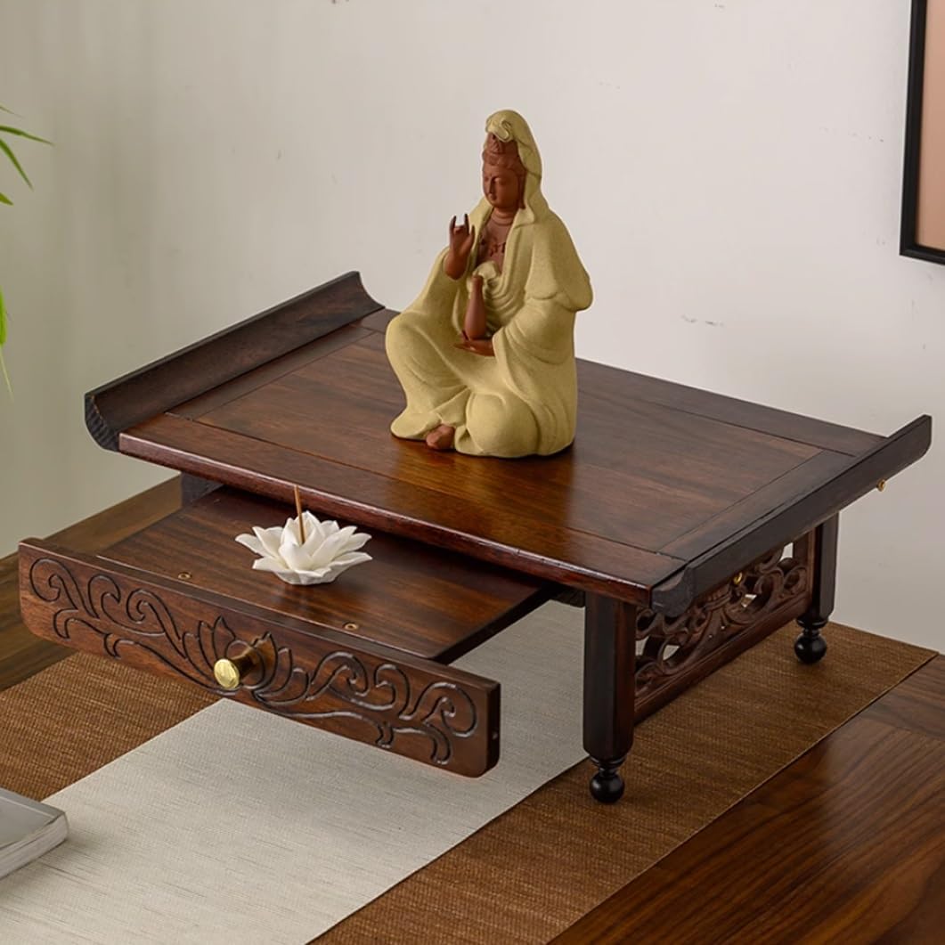 YVYKFZD Wood Shrine Altar Table, Chinese Buddha Niche Altar Cabinet, Wall-Mounted Meditation Table with Pull-Out Storage Board, Small Offering Tables for Prayers Puja(Countertop,60cm/23.6")