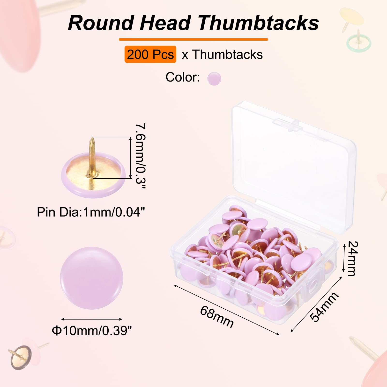 PATIKIL Roundness Push Pins, 200 Pcs Thumb Tacks Plastic Decorative Pins for CorkBoard Picture, DIY for Home Office, Purple - Image 2