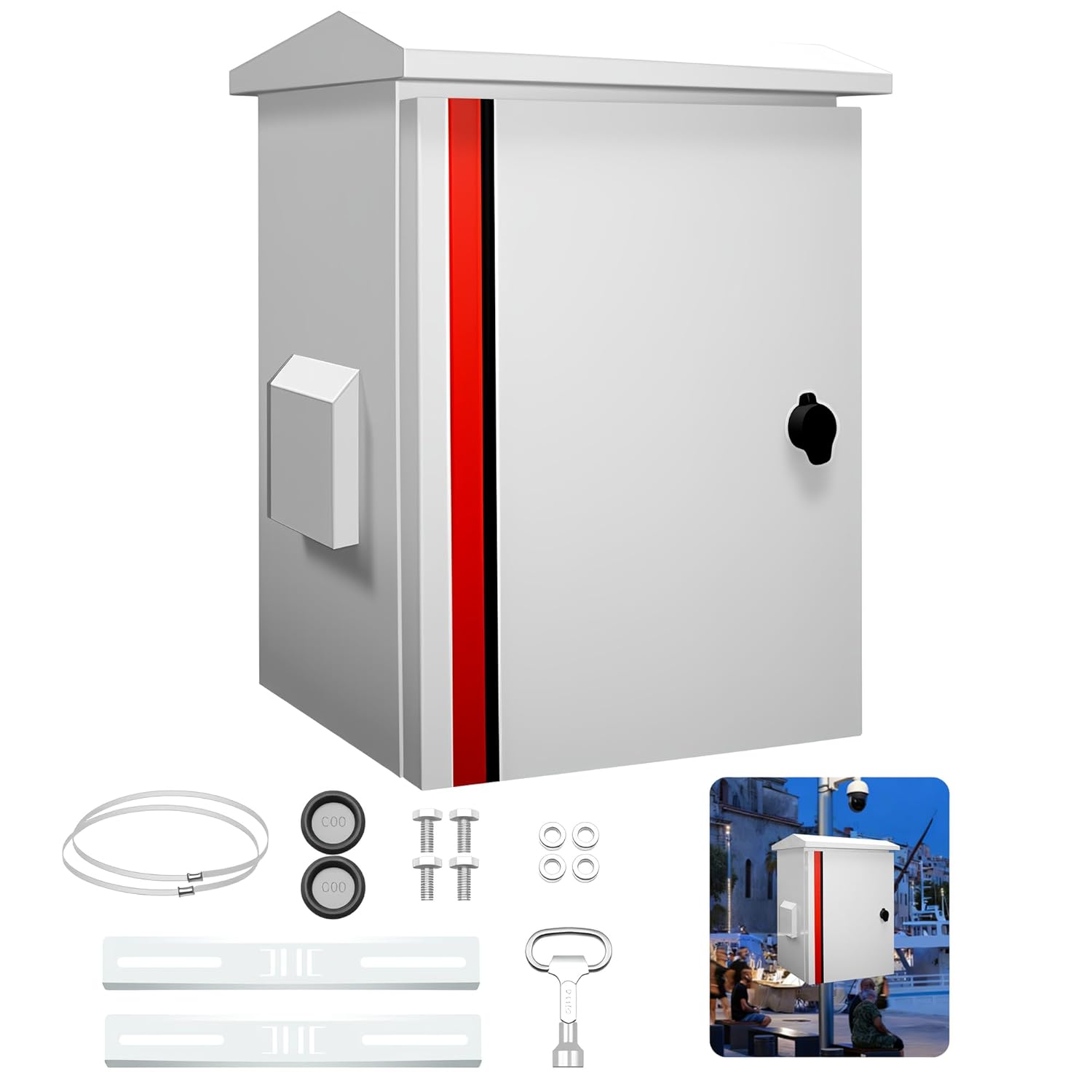 Outdoor Electrical Box, One-Piece Ventilation Design, IP65 Waterproof Water Resistant Rating, Galvanized Steel, Wall/Pole Mounted, 19.6 x 15.7 x 8