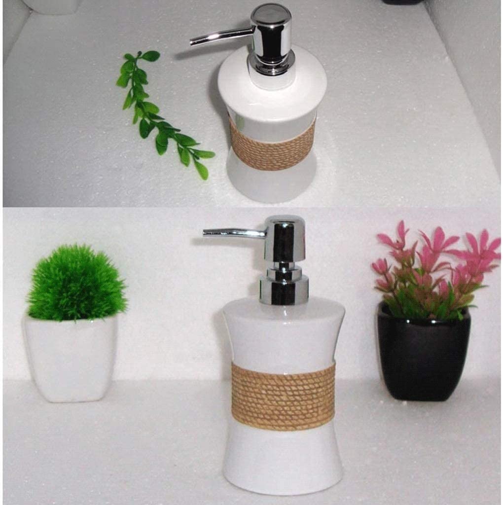 Distributeur de Savon en céramique avec Pompe, Blanc, Aspect Bois, antidérapant, pour la Douche, la Cuisine ou la Salle de Bain, 400 ML.
