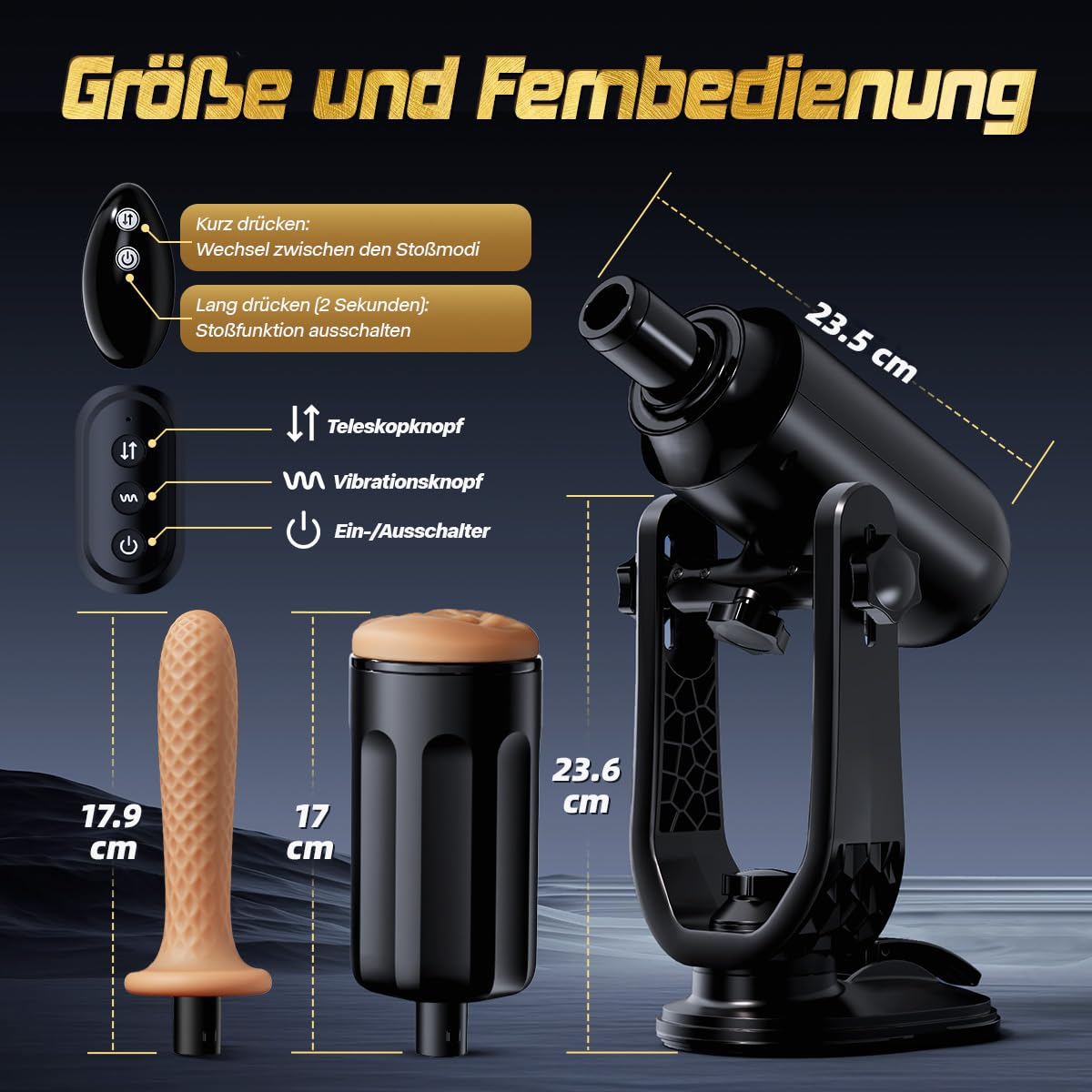 Elektrischer Masturbator Sexmaschine für Männer mit Saugnapf Freihand 360° Verstellbar, 3 Stoßmodi, Rotation & 7 Vibrationsstufen, Austauschbarer Pocket Pussy & Dildo Aufsatz für Männer Frauen & Paare