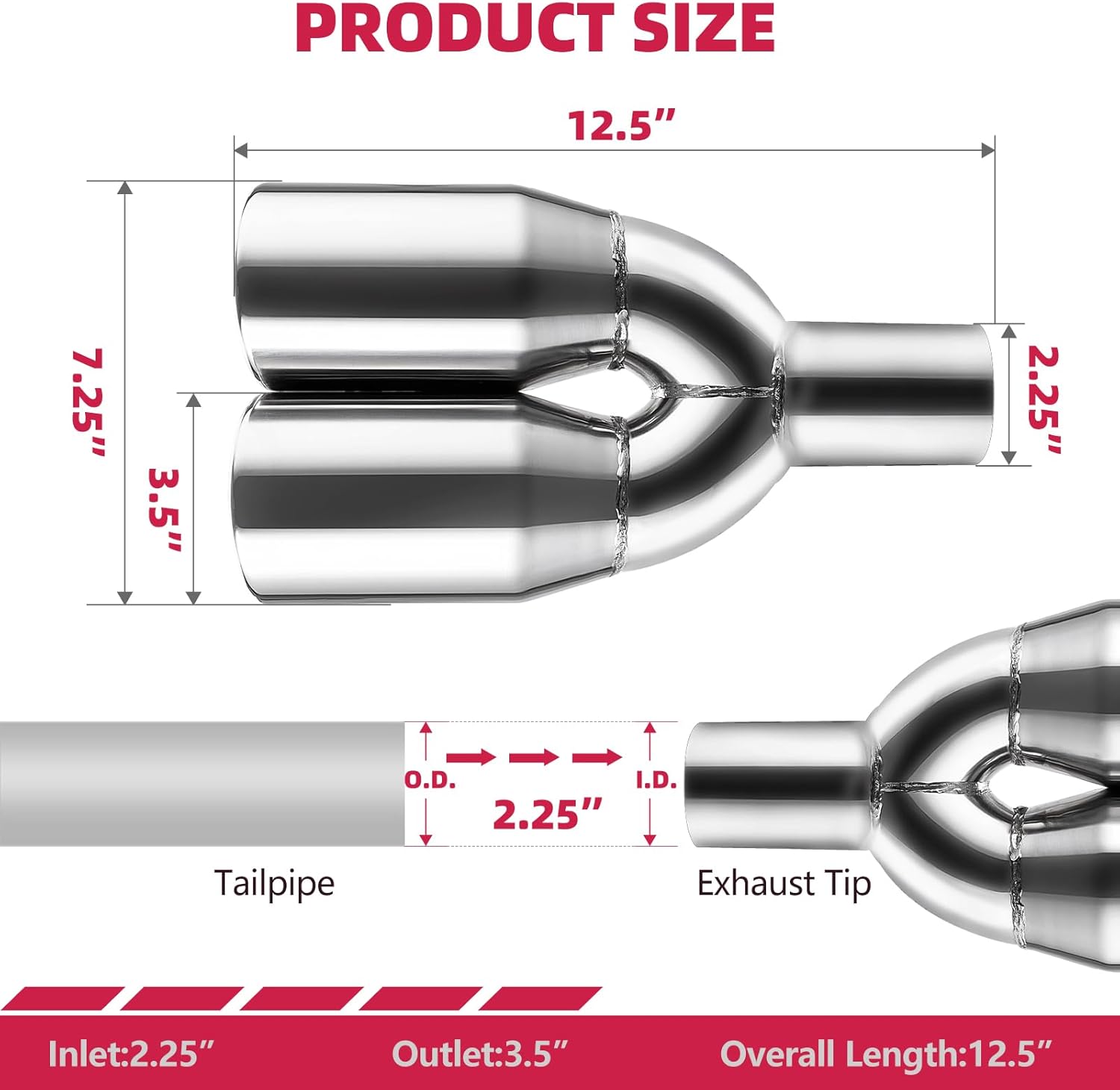 A-KARCK Dual Exhaust Tip 2.25 Inch Inlet 3.5" Dual Outlet 12.5" Overall Length Polished Stainless Weld-On Duo Layer Angle Exhaust Tailpipe Tips for Car Truck