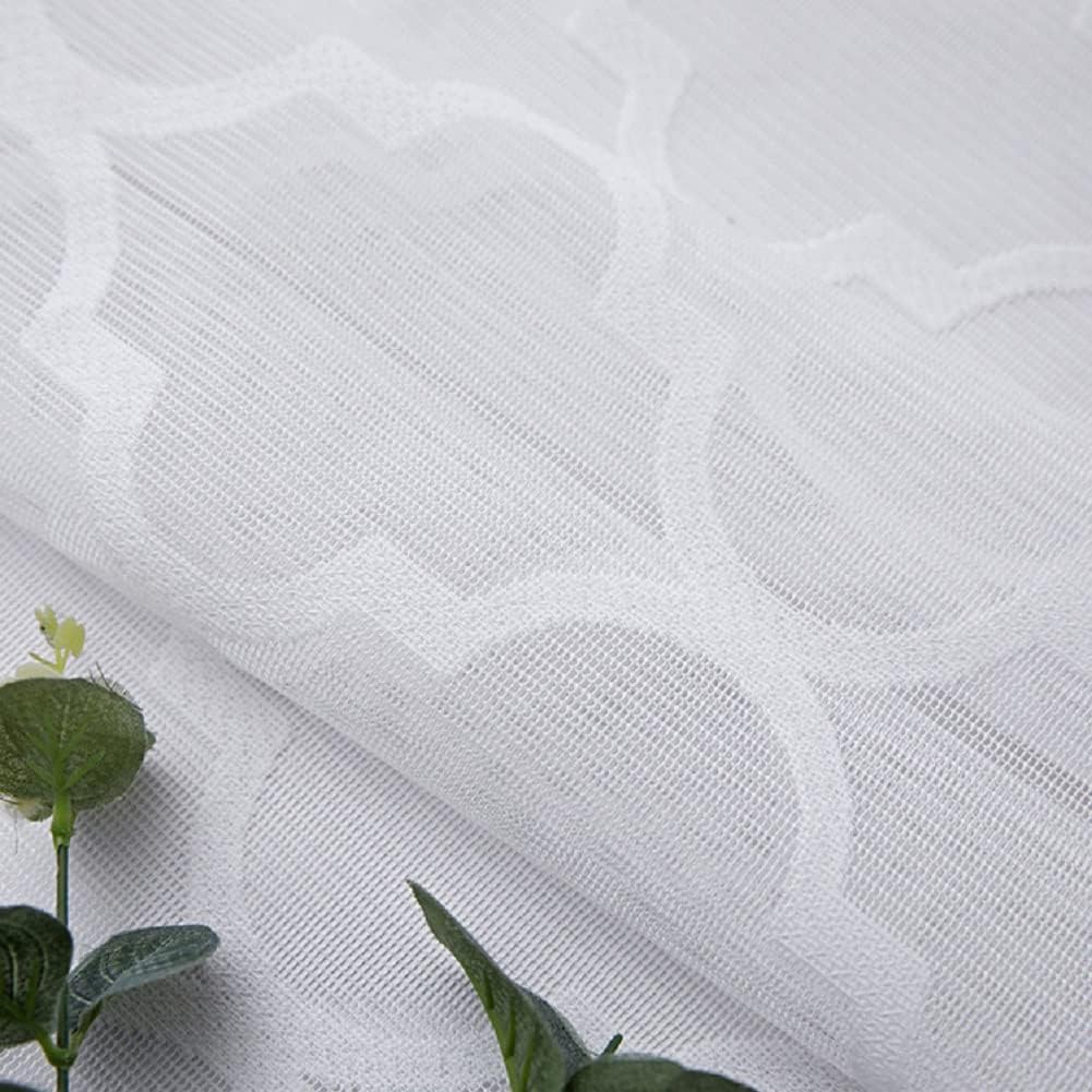 HooHero White 100 Wide Beautiful Kids Nursery Sheer Curtains Bedroom Home Decoration White Lace Jacquard Curtians Voile Panel
