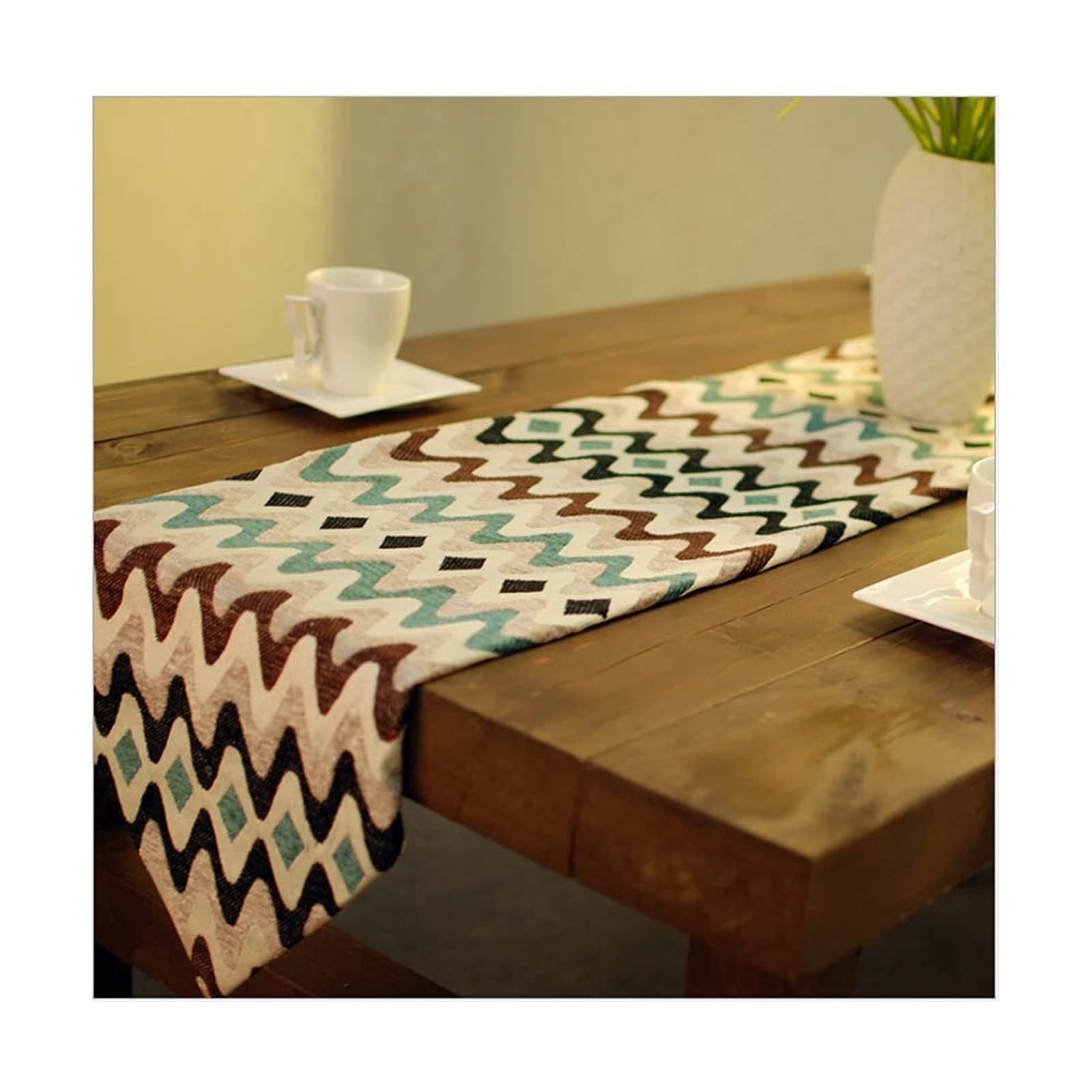 Runner Moderno 33x200CM Motivo A Onde Reticolari Runner da Tavolo Onda Blu Poliestere - Stile 5