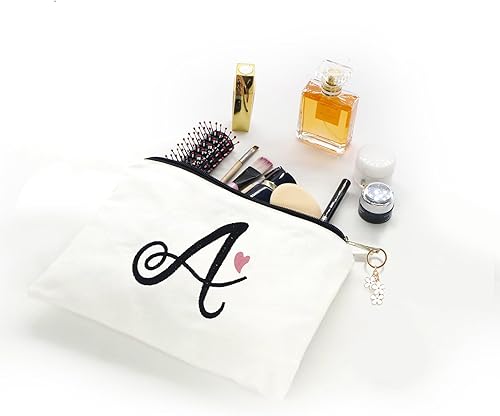Miniatura 5 de A-Z Bolsa de cosméticos con combinación de letras bordadas, bolsa de regalo personalizada, bonita bolsa de maquillaje, adecuada para bodas,