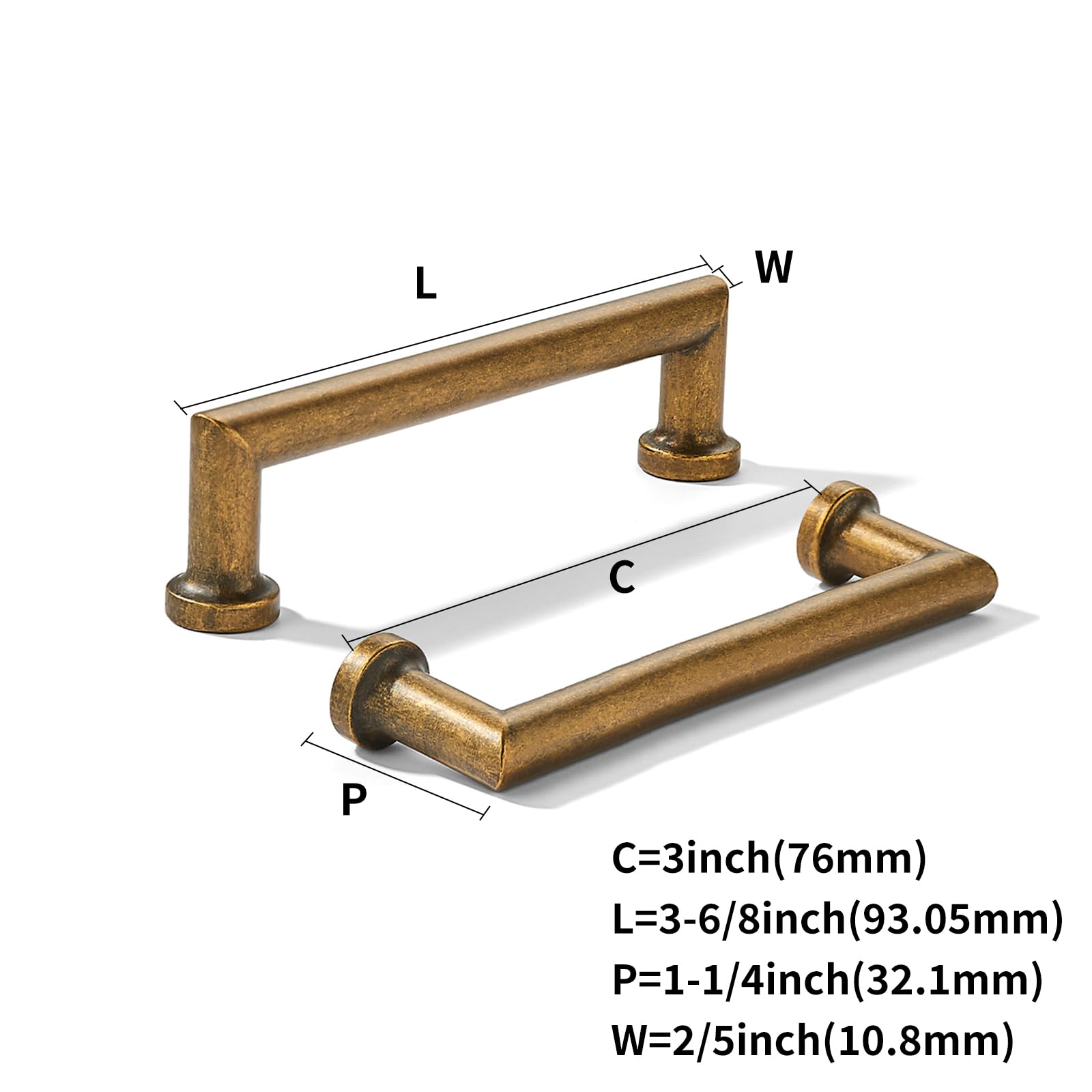 KHTUMEWARE-80348 Antique Brass Cabinet Pulls CTC 3 in (76 mm) 2-Pack in Antique Brass — KHTUMEWARE