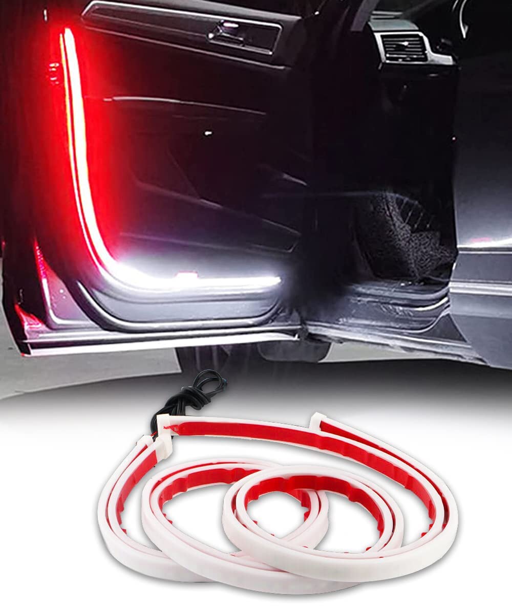 cce car door opening warning flasher light 144 led interior strobe anti rear-end collision safety light (set of 2) (red & white)