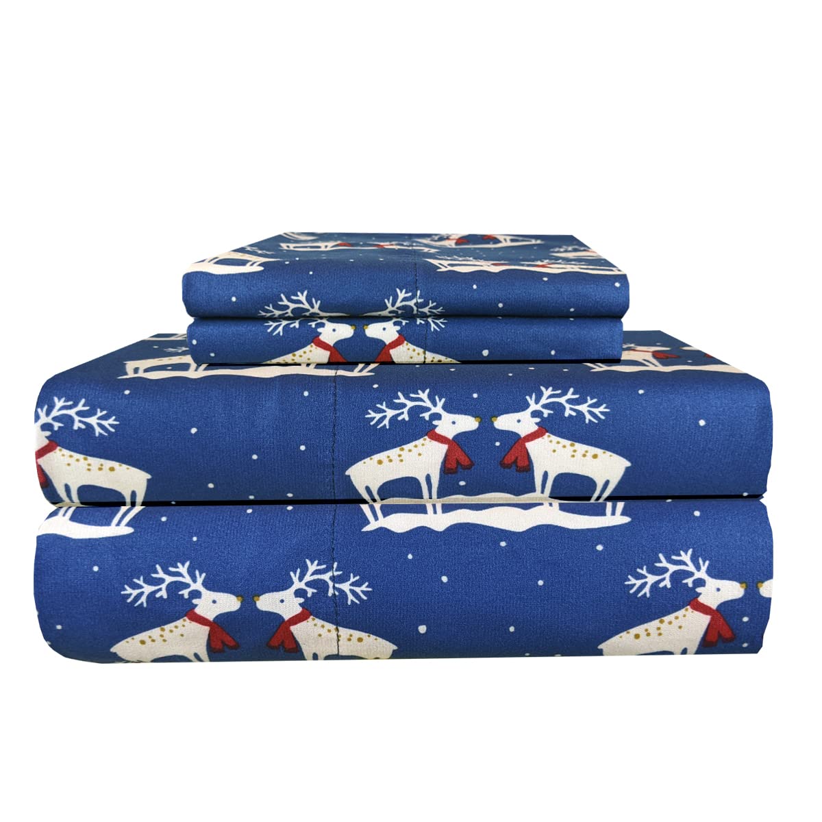 Thermee Micro Flannel Queen-Size Sheet Set, Machine Wash & Dry, No Pilling, 18" Deep Pocket with 2 Pillowcases, Reindeer Kiss