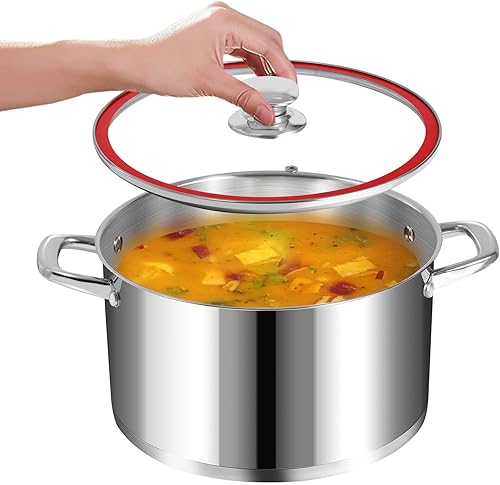 Olla de acero inoxidable, 8 cuartos de galón, compatible con inducción, con tapa, perfecta para sopa y cocina