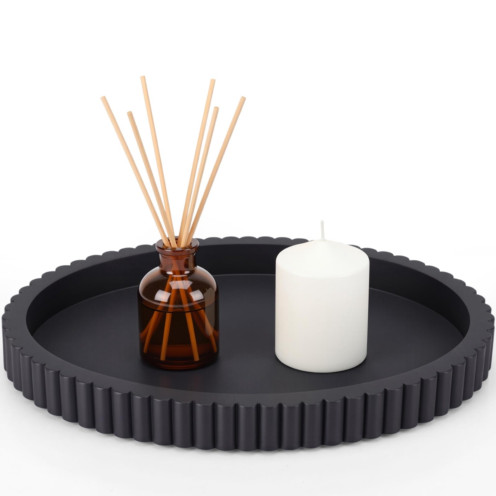 Yalikop Vassoio decorativo ovale in cemento per tavolino da caffè, 38,1 cm, moderno, nero, centrotavola, vassoio ottomano decorativo per servire la decorazione della casa Bandejas Decorativas regalo