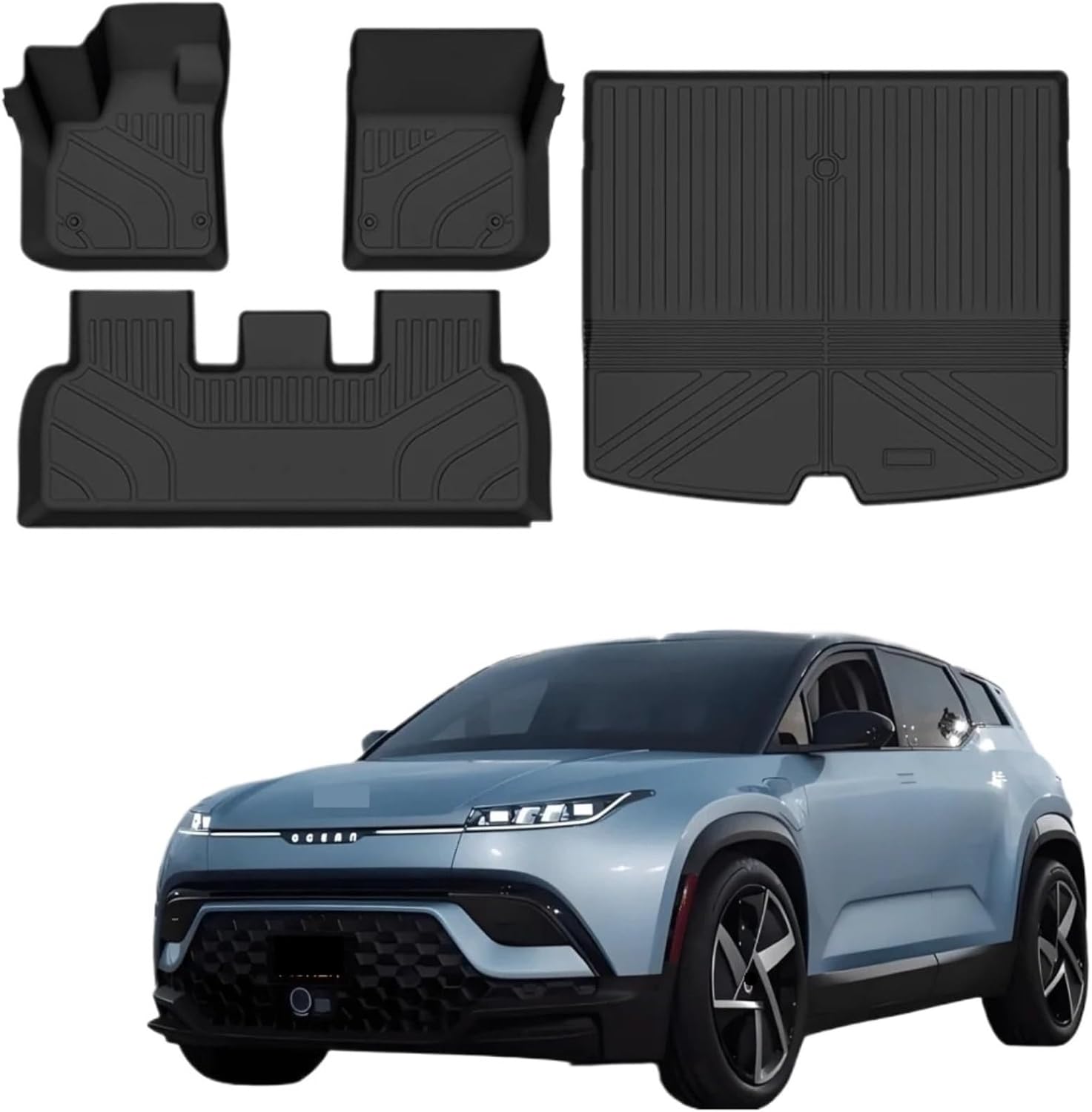 Compatible with Fisker Ocean One 2023-2025 Floor Mats Trunk Mats, All Weather Protection TPE Floor Mats Cargo Mat(3pcs Sets)