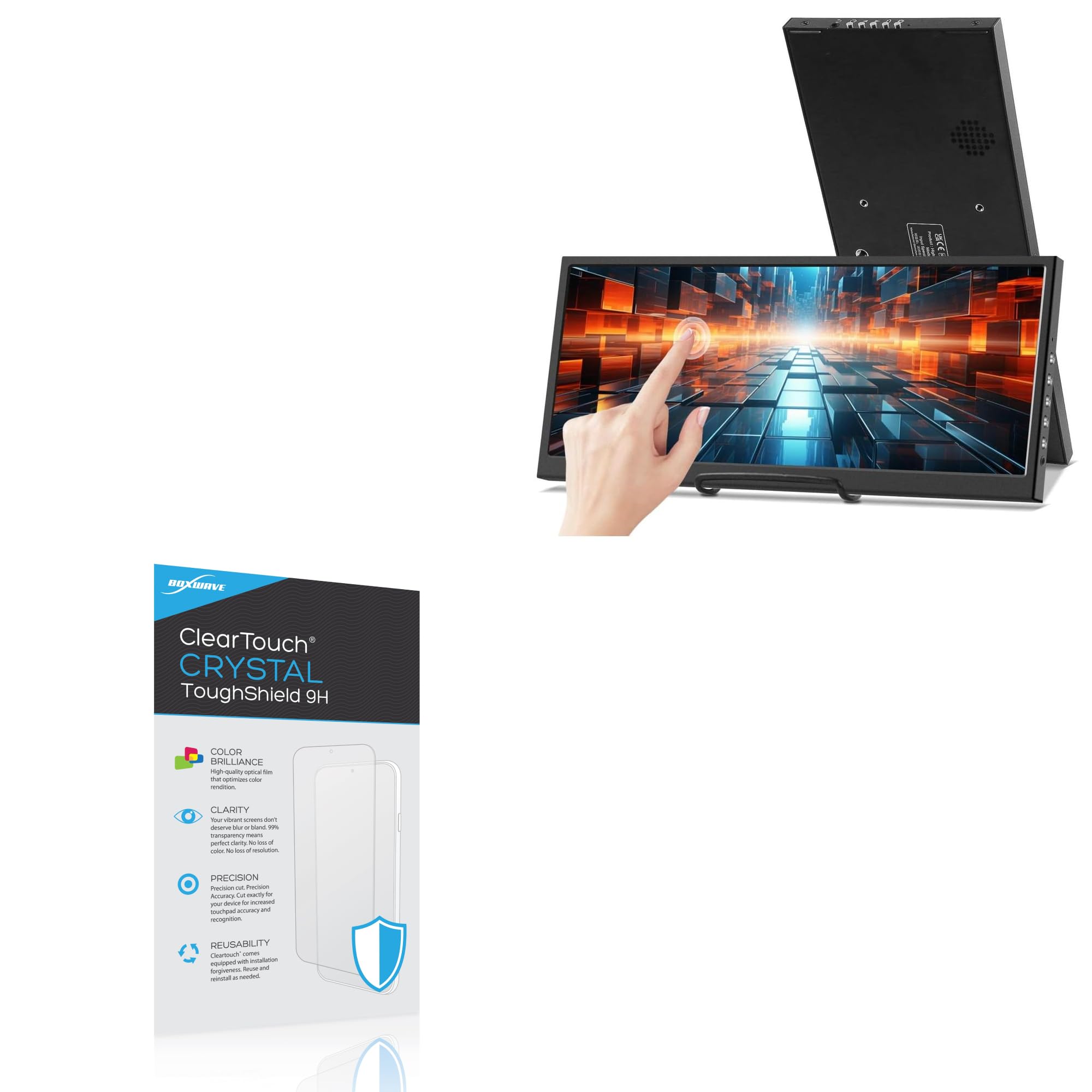 BoxWave Screen Protector Compatible with Prechen Touchscreen Secondary Monitor (12.3 in) - ClearTouch Crystal ToughShield 9H (2-Pack), Clear 9H Tough Flexible Film Screen Protector