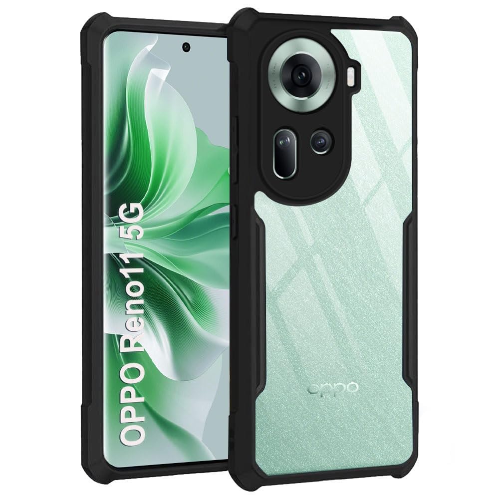 TheGiftKart Shockproof Crystal Clear Back Cover Case for Oppo Reno 11 5G | 360 Degree Protection | Protective Design | Transparent Back Cover Case for Oppo Reno 11 5G (PC & TPU, Black Bumper)