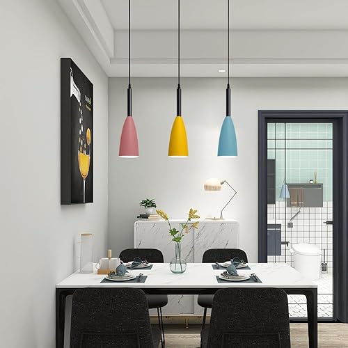 Miniatura 6 de Lámpara colgante para isla de cocina, 1 luz colgante de cristal colorido azul nórdico ajustable, luz de techo colgante para mesa de comedor,