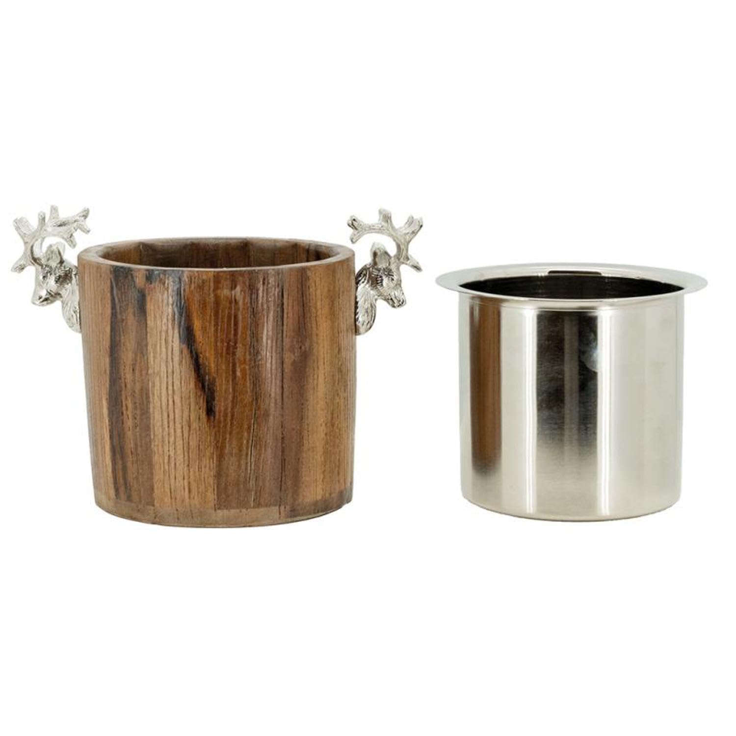 AUBRY GASPARD - Seau À Champagne Cerf en Bois Recyclé et Aluminium - Modèle Élégant avec Seau en Métal Amovible - Dimensions 28X17X20 cm - Couleur Naturelle