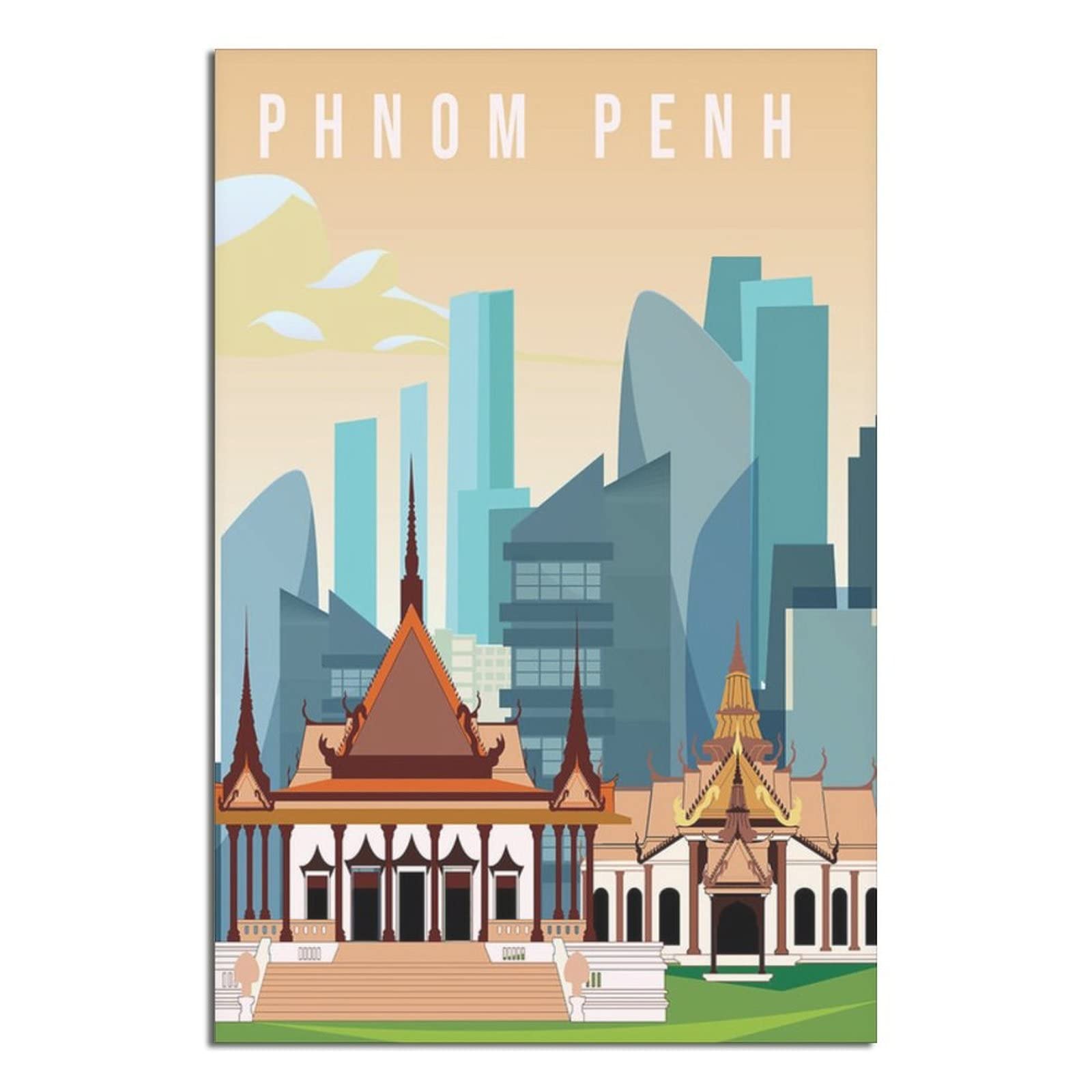 shgwehh Metal Tin Sign Phnom Penh Cambodia Vintage Travel Tin Sign Rustic Decor Cave Coffee Shop Bar Bedroom Home Wall Decor Tin Sign 30x43CM
