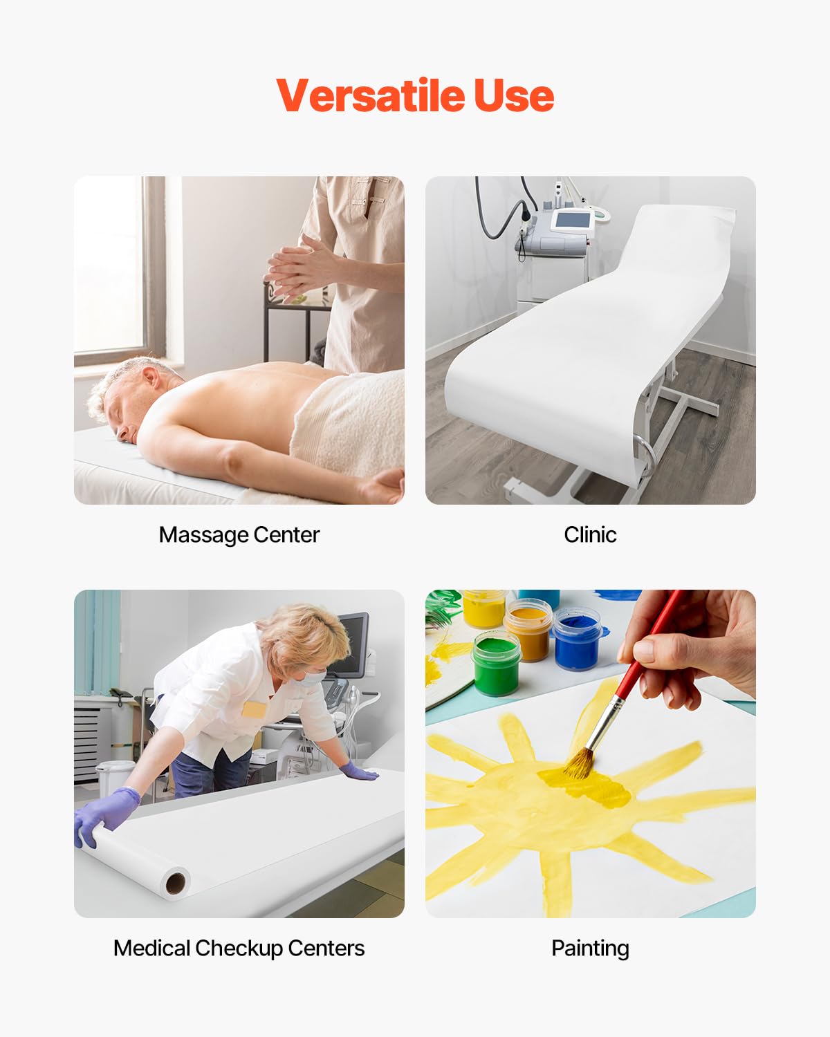 VEVOR Carta per Lettino Medico, 53,3 cm x 68,9 m, 12 Pezzi, Rotoli Copertura Liscia, Bianco