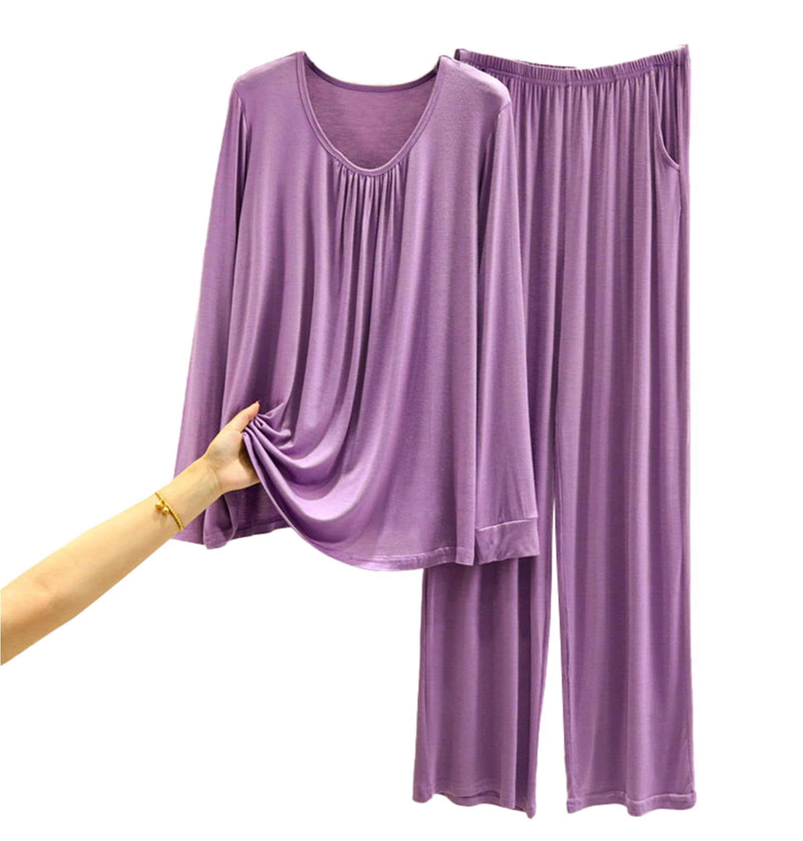 RUHANEWomens Pajamas Set Lightweight Modal Long Sleeve Sleepwear Soft Long Pants 2-pcs Pjs Lounge Set