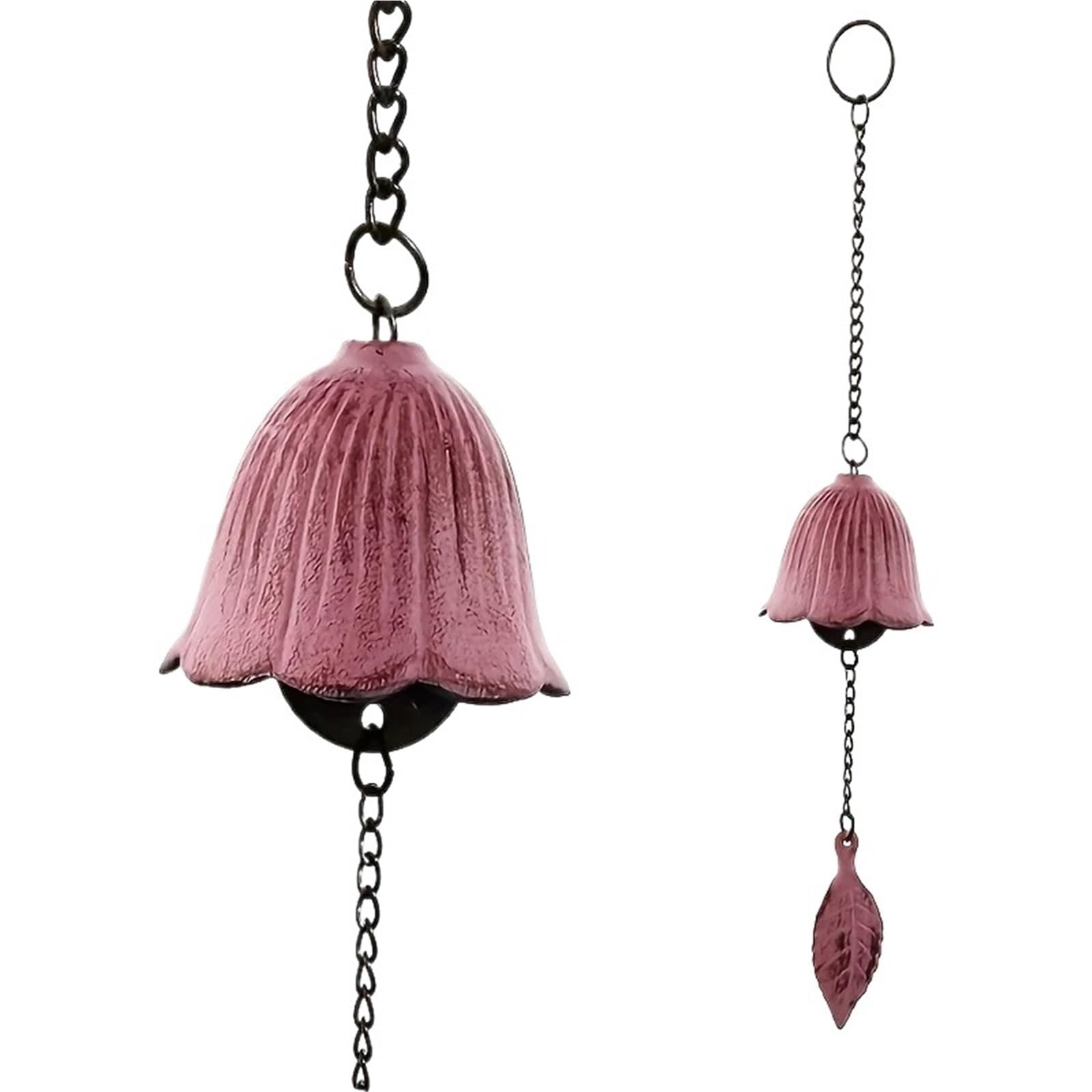 Wind Chimes For Garden Retro Doorbell Cast Iron Wind Chime Hanging Decoration Metal Leaf Bell Outdoor Garden Decorate(Pink)