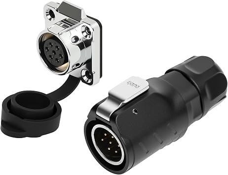 LP16 7 Pin Industrial Connector Kit, 16mm 7 Pole Male/Female with Cap, IP66 Rated for Robotics, CNC Machines, and Factory Automation