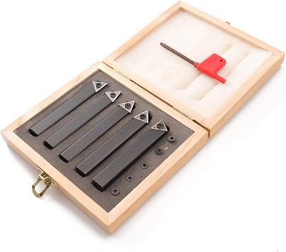 5PCS Indexable Carbide Turning Tools Set 1/2" AL/AR/BL/BR/E Style for Turning, Facing, Boring, Chamfering - Fits Most Mini Lathes and Bench Top Machines