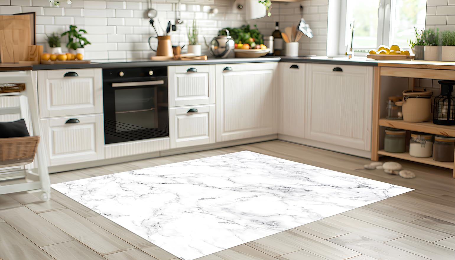 DobleUve Estudio Alfombra Vinílica Textura Marmol Blanco | Color Blanco | 65x140 cm | Alfombra Vinilo Salón | Alfombra Cocina Lavable | Suelo de Vinilo | Alfombra Cocina Lavable Antideslizante