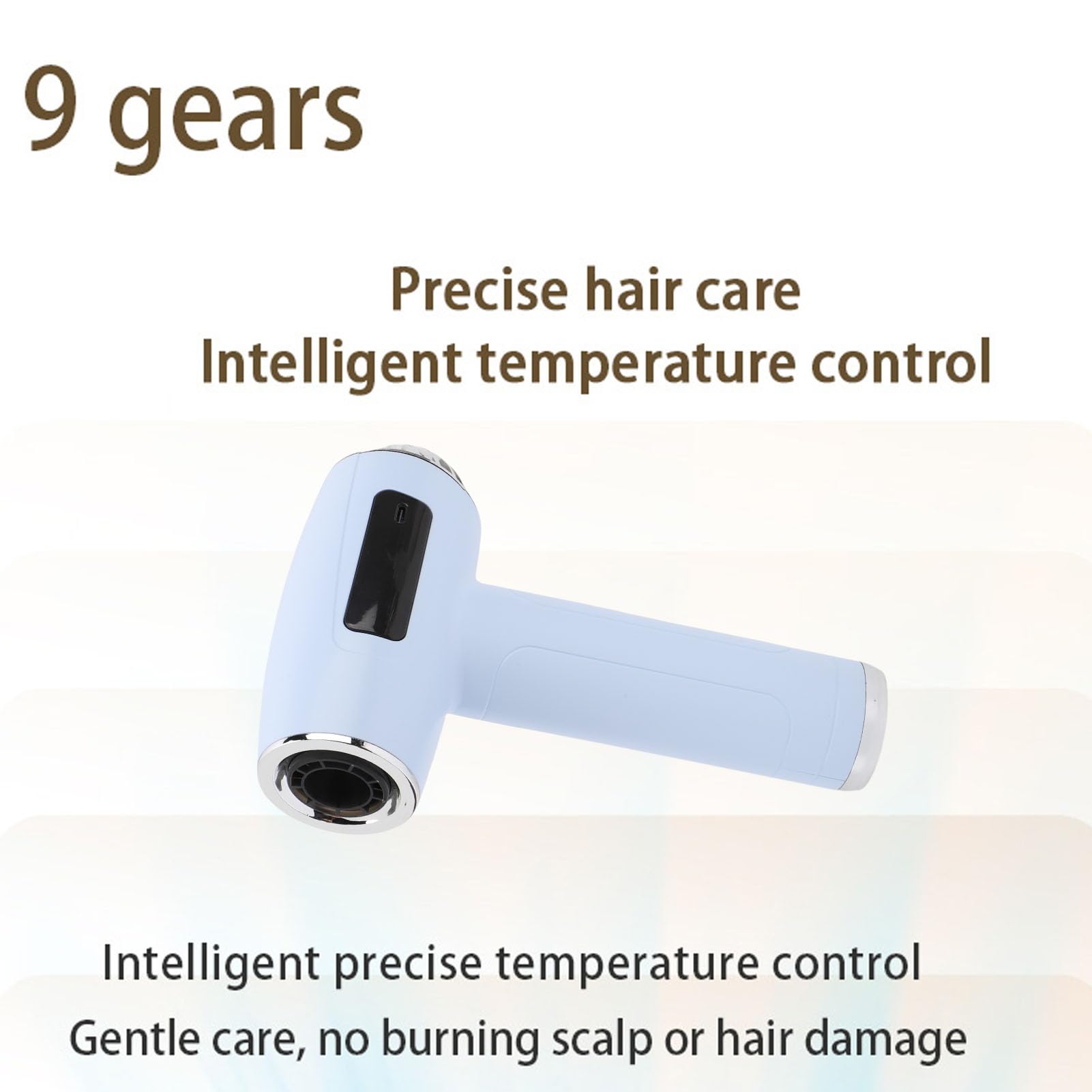 Gonetre Haartrockner mit Düse, 200 W, Tragbarer Kabelloser Föhn mit Akku, USB-aufladbarer, Leichter Tragbarer Heiß-/Kaltluft-Haarföhn für Reisen, Zuhause, Wohnheime (Himmelblau)