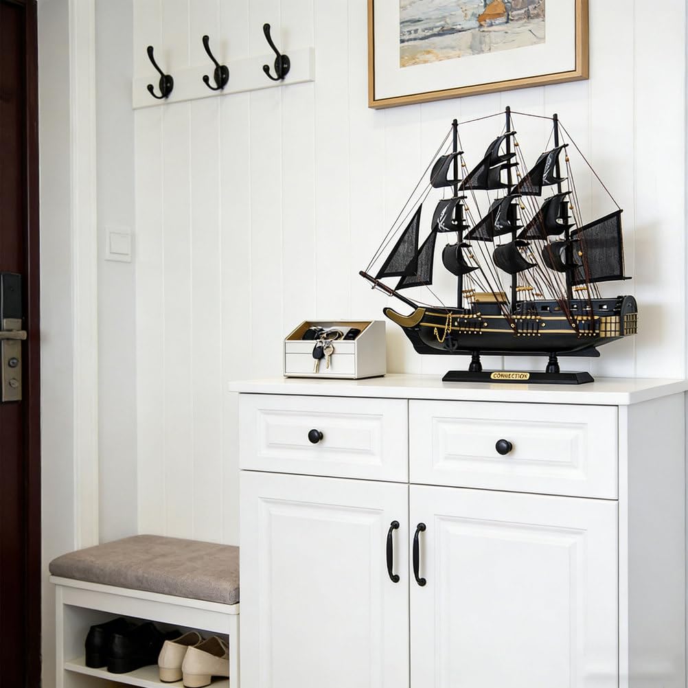 YLME Handgefertigtes Segelboot Modell Aus Holz 48 cm Großes, Schwarz-Goldenes Großsegler-Modell Nautische Dekoration Keine Montage Erforderlich Geschichtsbegeisterte