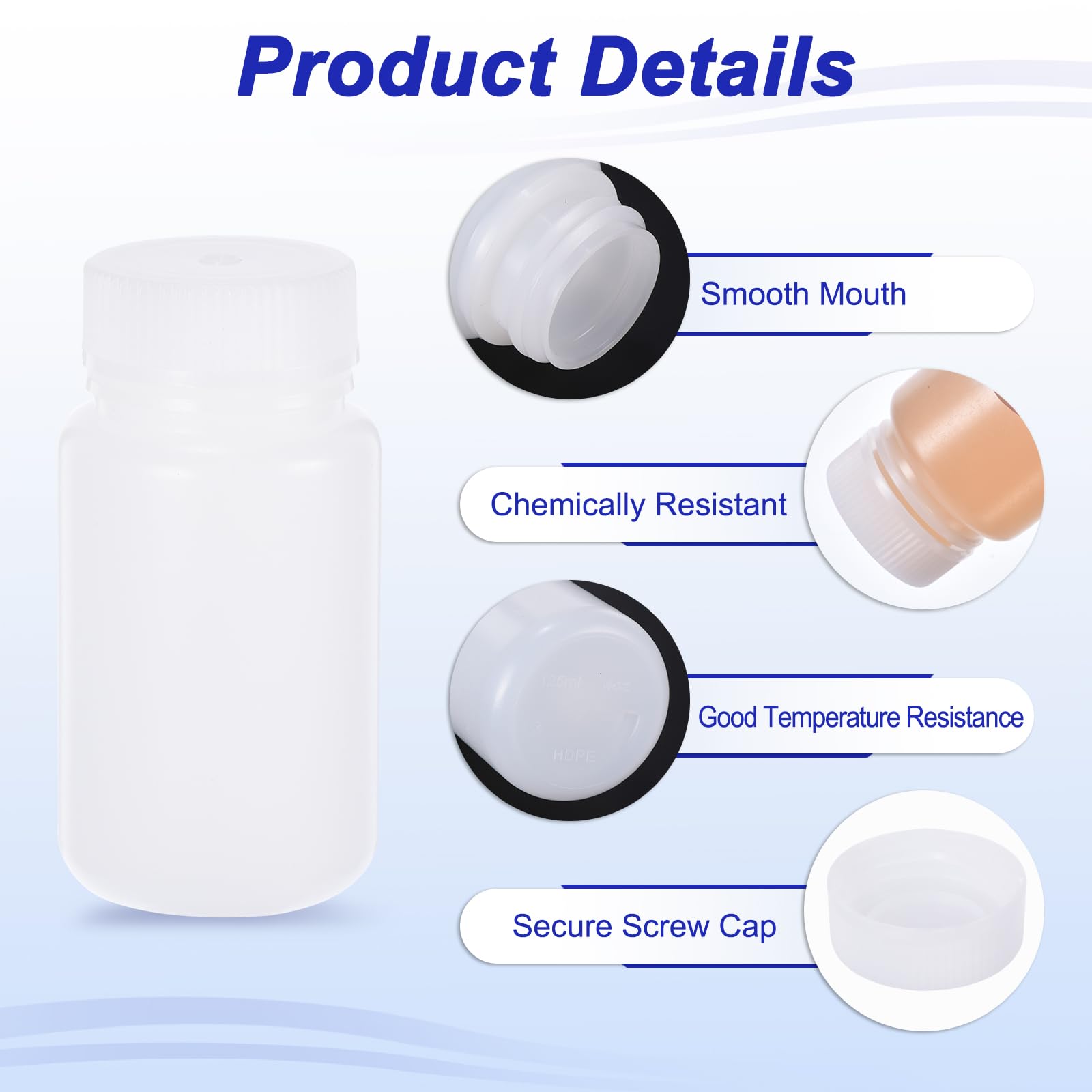 PATIKIL 24Pcs Bouteilles de Réactif de 125 ml, Bouchon à Vis, en HDPE, à Large Ouverture, pour Stockage de Liquides Réactifs de Laboratoire, d'Échantillons Solides, Translucides Blanches