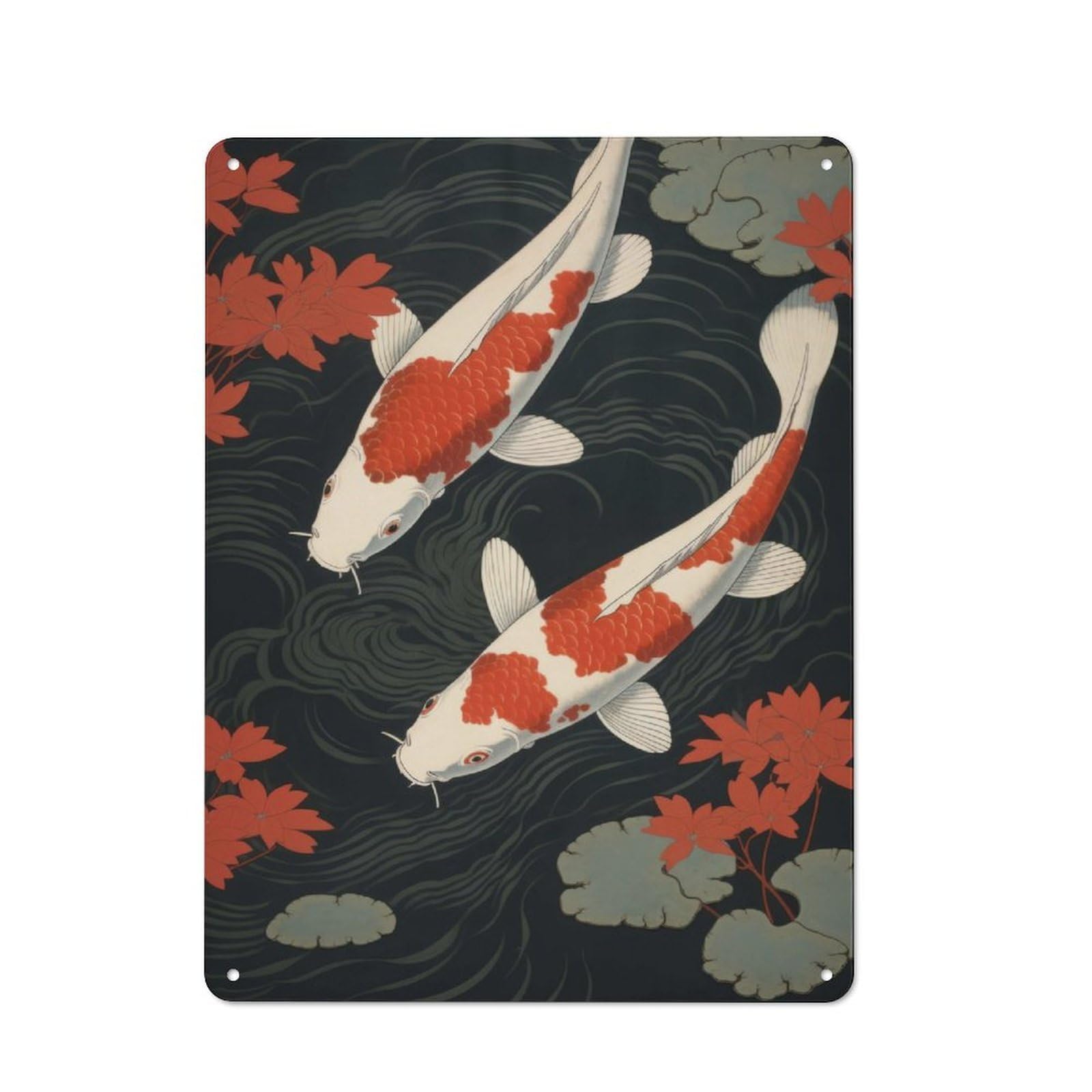 Junmoney Japanese Koi Fish Vintage Tin Wall Plaque 40X30cm For Workshop Wall, A Decorative Christmas Gift For Makers And Diy Enthusiasts