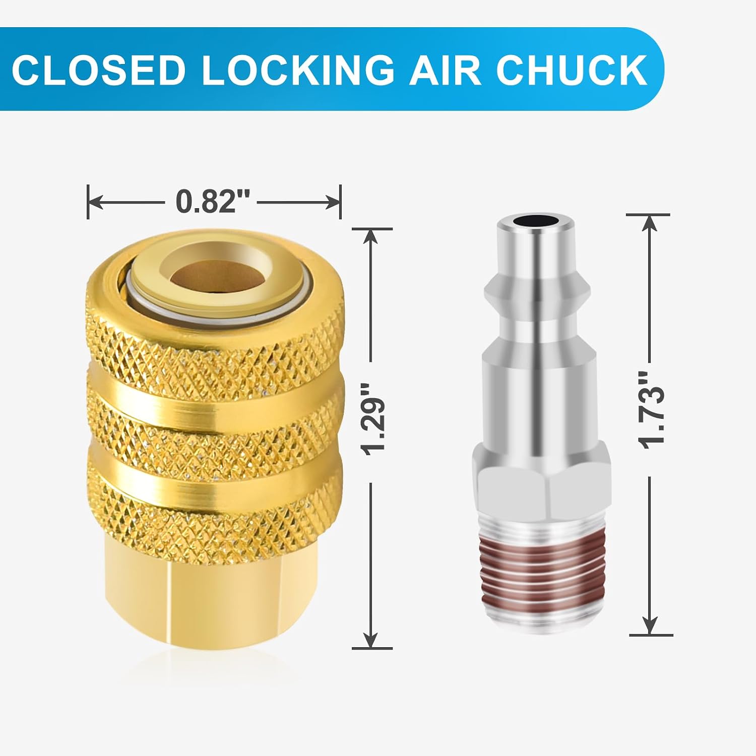 Closed Locking Air Chuck, 1/4 FNPT Brass Tire Chuck with Quick Connect for Tire Inflator Gauge and Air Compressor (3 Pack)