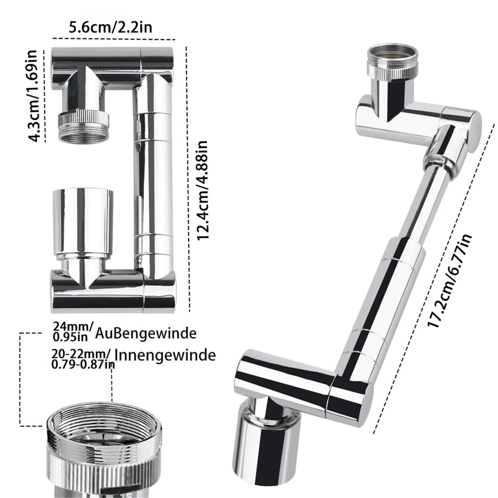 Aeratore for rubinetto con rotazione di 1440°, prolunga for da cucina, braccio robotico in metallo scalabile, ugello for, spruzzatore for acqua a risparmio energetico per Bagno