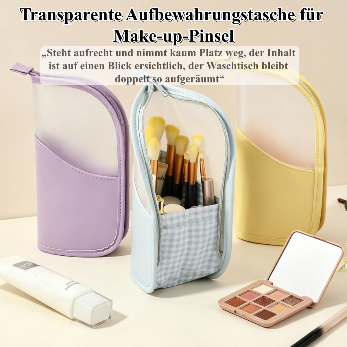 Make-up Pinseltasche Stehend Transparent TPU Wasserabweisend Kulturbeutel Reise Organizer Faltbar Aufbewahrung Fitness Bad Leicht (Mehrfarbig,6)