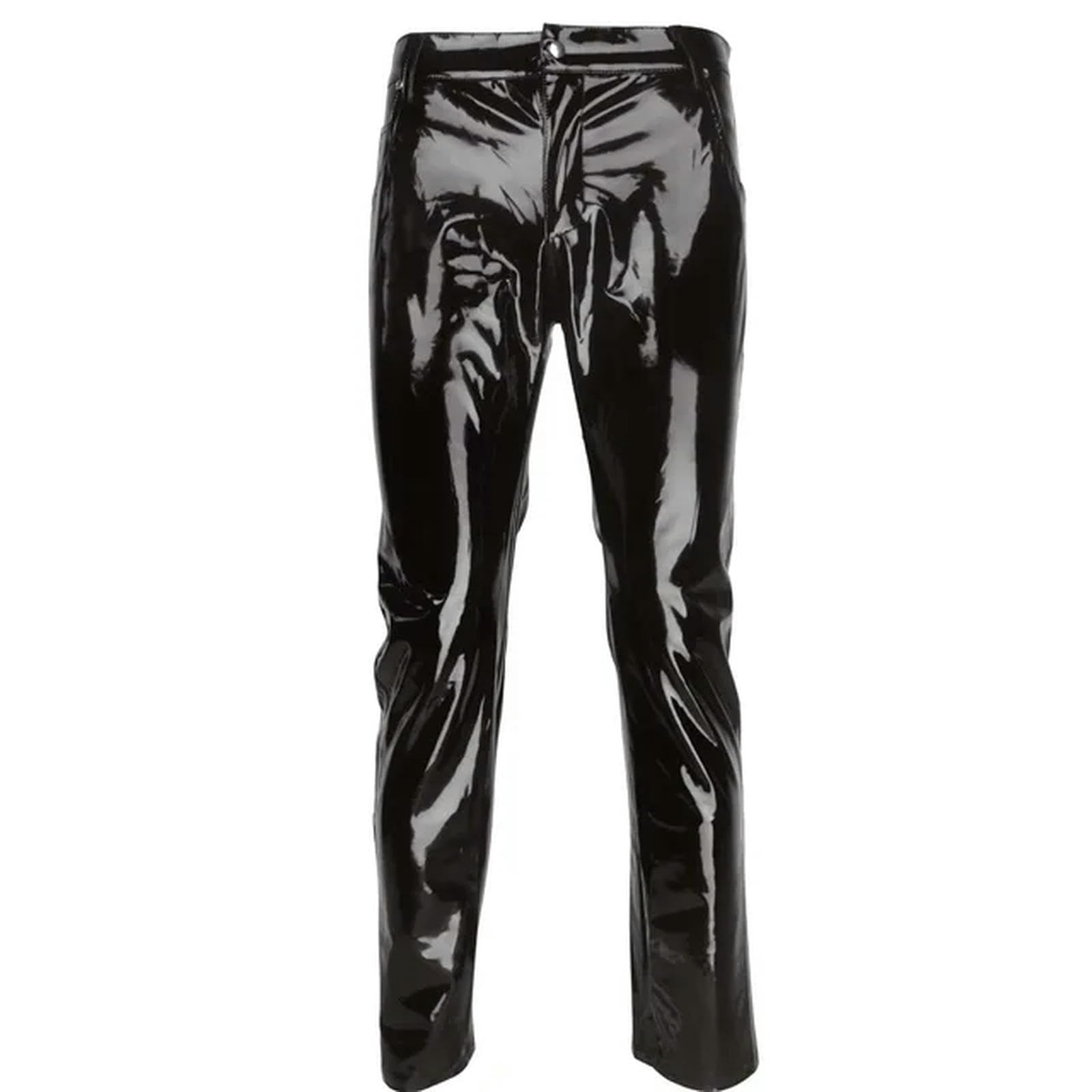 WEITING Pantaloni da Uomo in Lattice Lucido Pantaloni in Pelle PVC Moto Discoteca Spettacolo teatrale Leggings Effetto Bagnato Casual Streetwear Pantalon-Nero-S