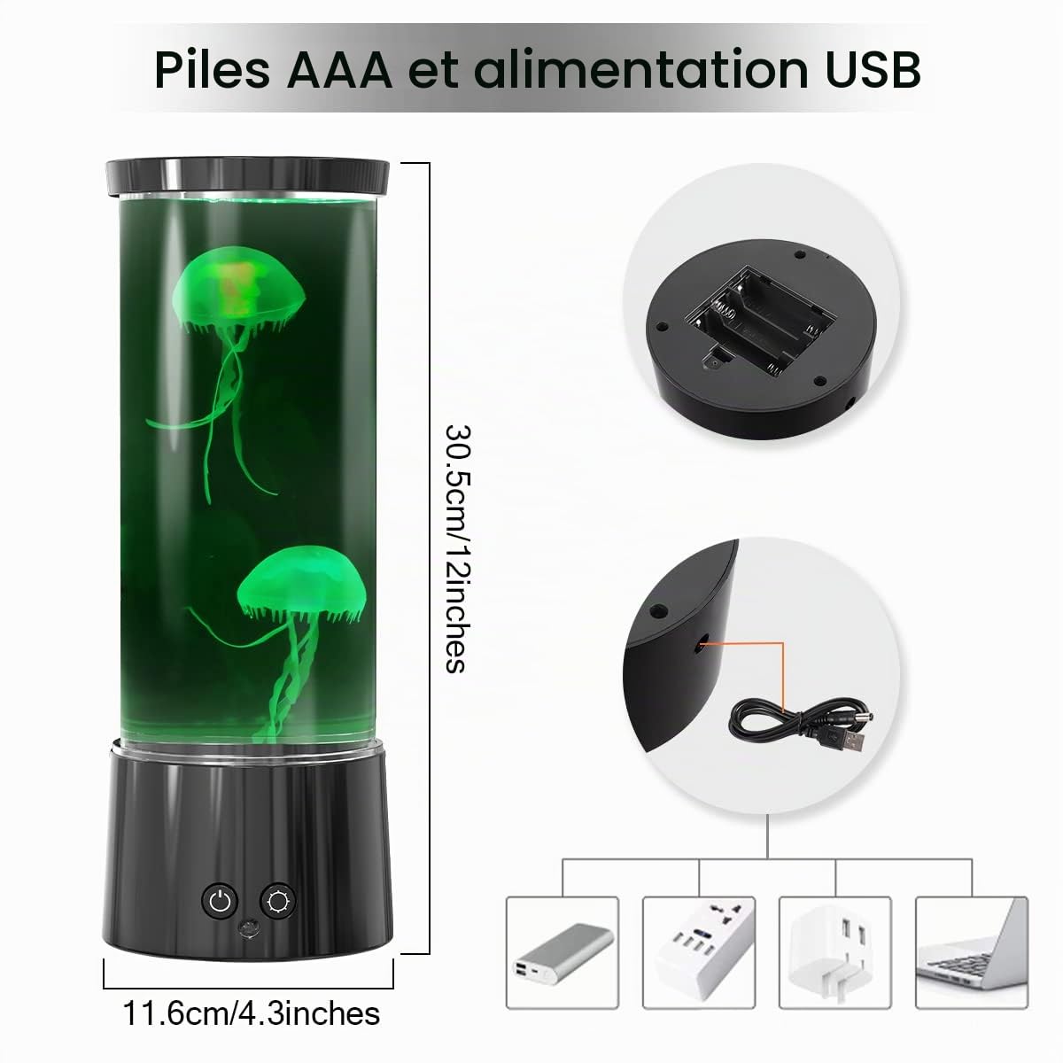 FBSPORT Lampe Meduse Lumineuse Aquarium 17 Couleurs Changeantes Jellyfish Lamp avec Télécommande, Alimenté par Batterie/USB Relaxante Light pour Enfants Hommes Femmes Décoration Cadeau