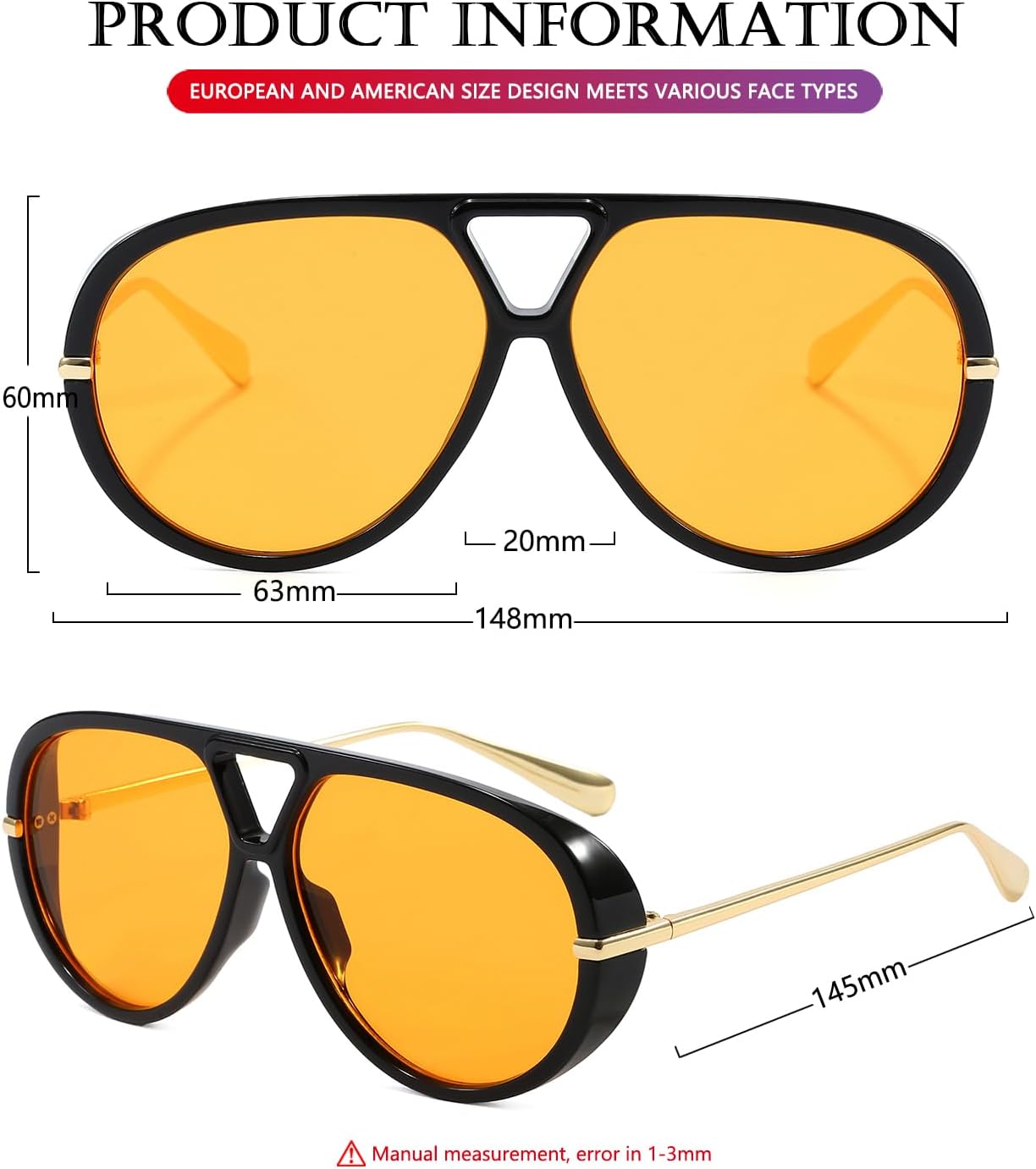 AIEYEZO Oversized Aviator Sunglasses Women Men Fashion Retro Big Frame Sun Glasses Designer Ladies Shades - Image 6